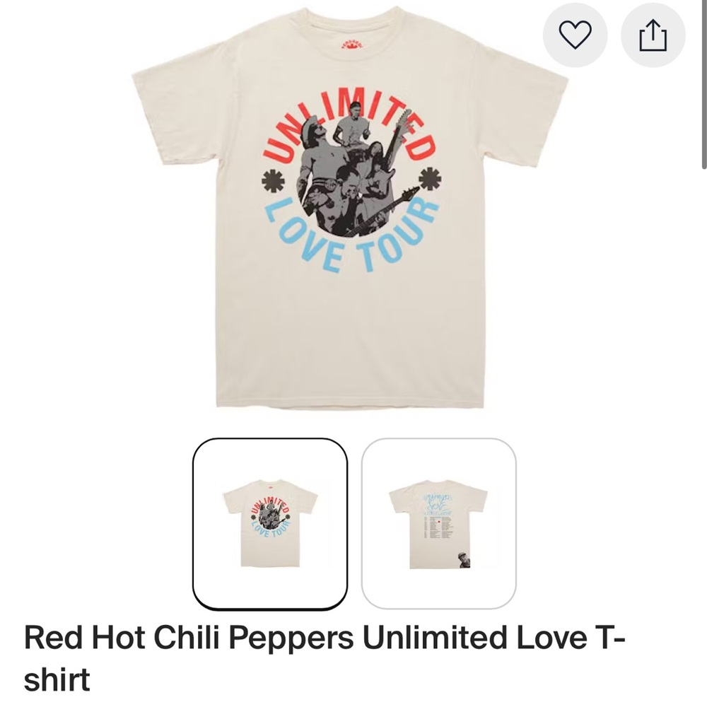 Men’s XL Red Hot Chili Peppers Unlimited Love Tour T-shirt - Natural